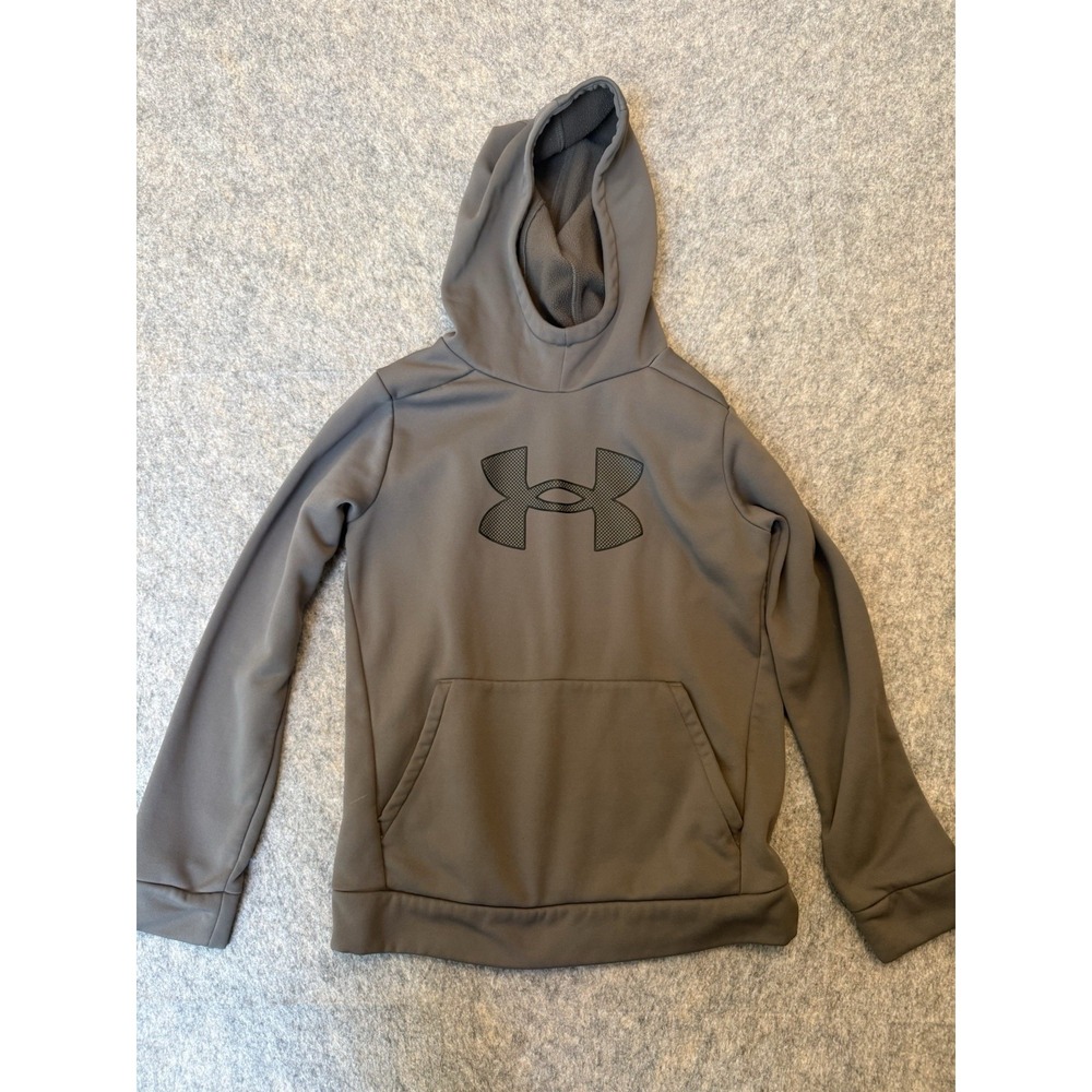 Under Armour Youth Large Gray Fleece Pullover Hoodie Loose Fit Logo Pockets LS